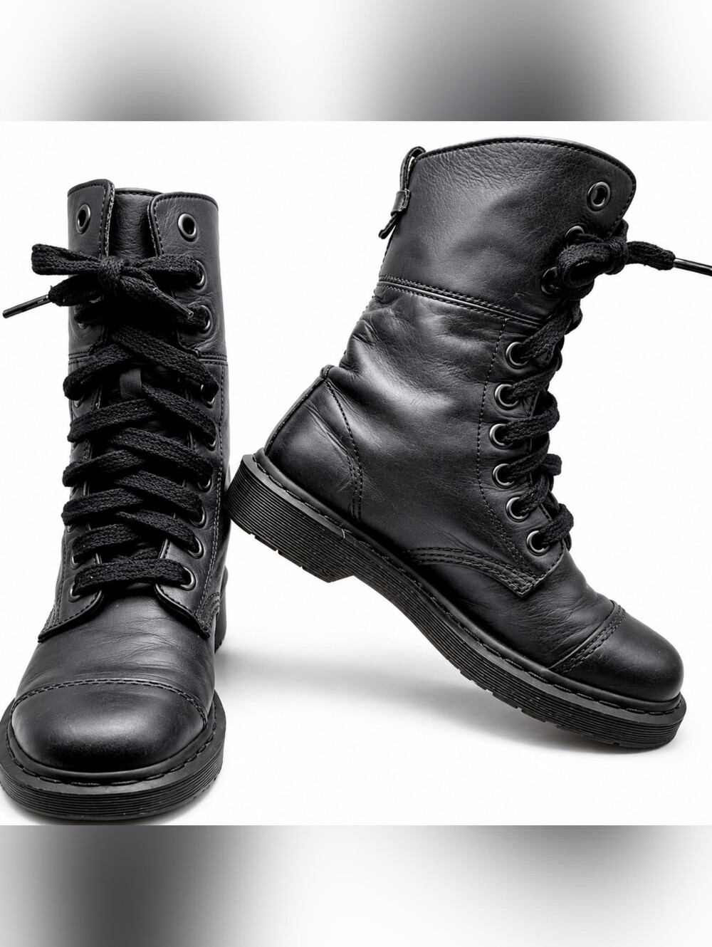 Dr. Martens Aimilita Tall Combat Boots Black Leather US 6